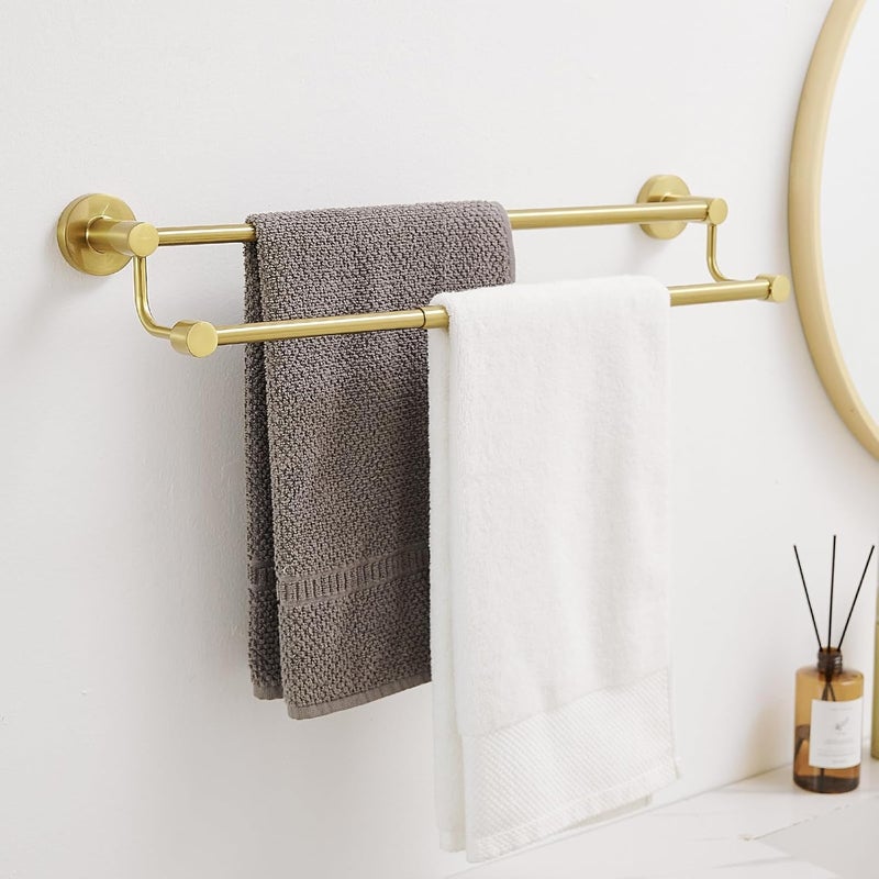 BESy Adjustable 16-26 Inches Double Bath Towel Bar for Bathroom SUS304 Stainless Steel Towel Holder, Hotel Style Wall Mount with Screws Hand Towel Bar，Towel Rack Rod Hanger, Brushed Gold Finish - Image 3